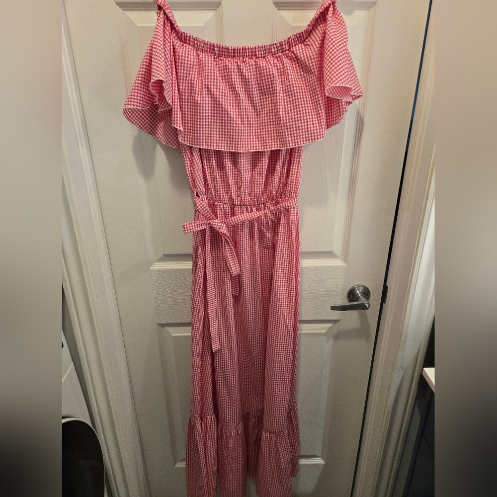 Rinascimento Pink Gingham Maxi Dress